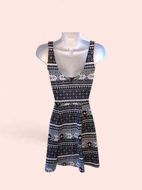 Black and White Aztec Print Fit & Flare  Mini Dress